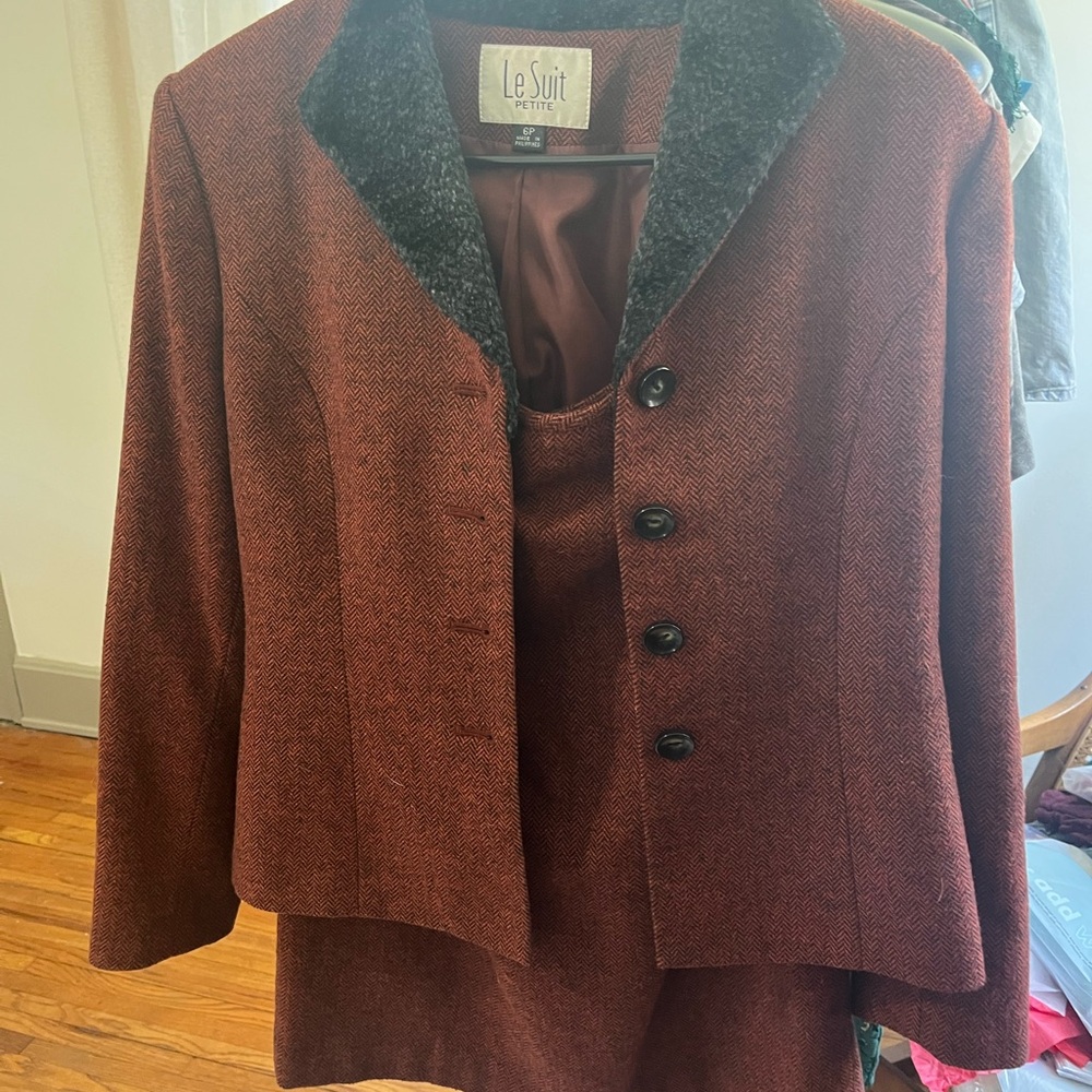 Le Suit Women's herringbone blazer & skirt sz 6P